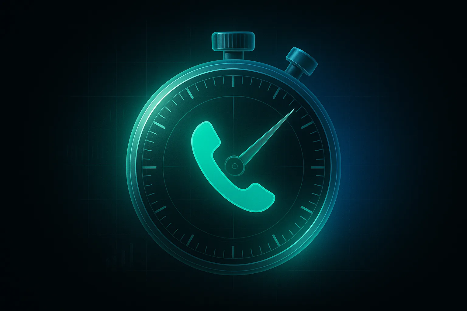 A glowing stopwatch set to five minutes with a phone icon inside the window